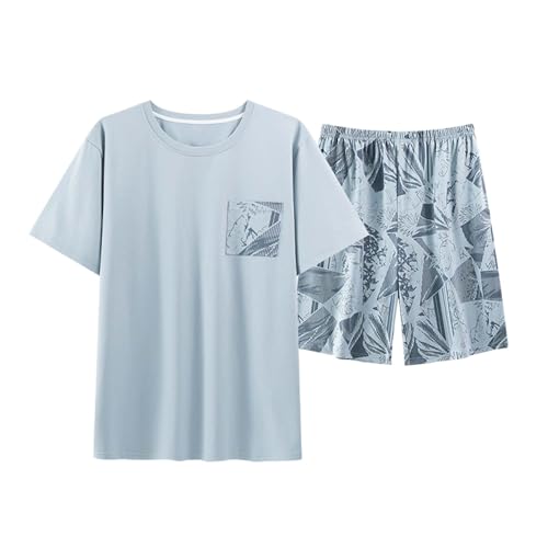 Men's Pajama Set 3 Pieces 100% Cotton Sleep Cozy Lounge Sleep Set Bottoms Pants T-Shirt Pajama Shorts for Men2