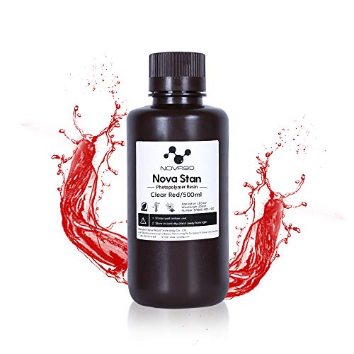 NOVA3D 3D Printer Resin, Low Odor 405nm Printer Resin for LCD 3D Printer, UV Curing Standard Resin, Clear Red, 0.5 Liter