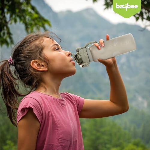 Image of BAYBEE 2 in 1 Baby Sipper Bottle for Kids | Anti-Spill BPA Free Baby Water Bottle with Silicone Straw & Carry Handle | 900 ML Drinking Water Bottle for Kids Toddlers 12+ Months Boys Girls (Grey)