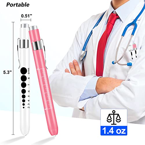 Opoway Pen Light with Pupil Gauge LED Penlight Medical for Doctor Nurse Diagnostic Batteries Free 2ct. Pink and White