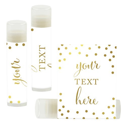 Andaz Press Personalized Lip Balm Party Favors, Metallic Gold Ink on White, Your Text Here, 12-Pack, Custom