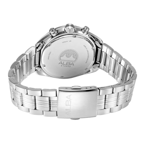 Image of ALBA AT3K11X1 Chronograph Analog Watch for Men | Seashell White Panda Dial | Japanese Quartz VD53 Movement | Stainless Steel Bracelet | 1 /10 Second Chronograph | Date Display | 10 BAR Water Resistant | Mineral Crystal