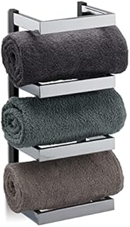Relaxdays Designer Rack, Compartments for Towels, Chrome, Hanging Bathroom Shelf, Silver/Black, HWD: 44x18x16 cm