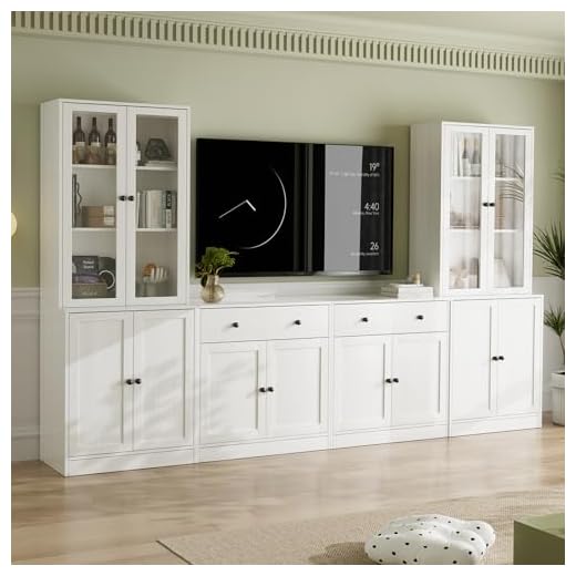 VOWNER Grande Mobile TV con Scaffali per TV fino a 75 Pollici, Mobile TV Soggiorno 180 cm，Centro di Intrattenimento, Mobile Porta TV Combinabile con Libreria per Soggiorno, 2B+2C (Bianco)