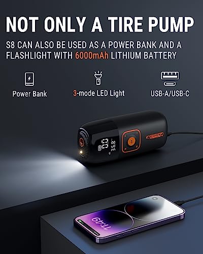 Powrun S8 Tire Inflator Portable Air Compressor, 150 PSI Car Tire Pump with 6000mAh Battery, Bicycle Pump with LCD Screen, Electric Bike Pump, Cordless Air Pump for Car, Motorcycle, bike, Ball - Image 7