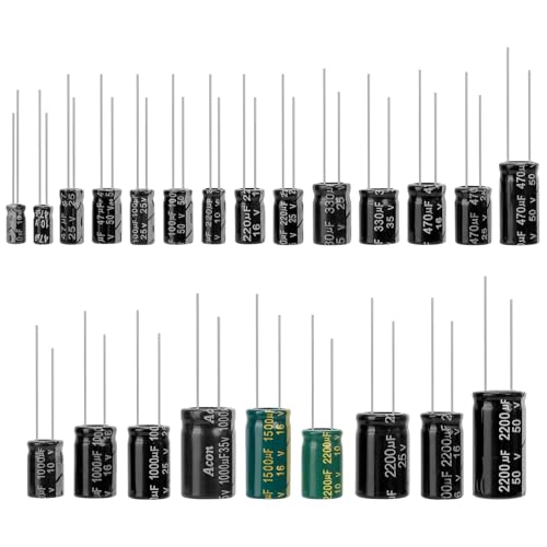 QWORK - QWORK® 23 Valeurs 300 pièces Kit de capaciteurs d'électrolytes, 10uF à 2200uF, 10V-50V, pour les réparations domestiques et électroniques