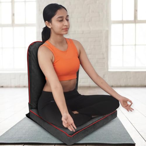 Image of Kawachi Back Support Portable Relaxing Folding Yoga Meditation Floor Chair (Dark Grey)