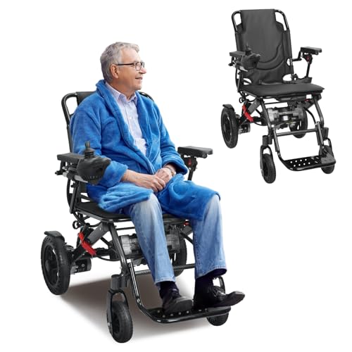 Ultra-Light Folding Electric Wheelchair for Adults | 12 Miles Long Travel Range | All Terrain Electric Wheelchairs | Aluminum Frame Scooter for Seniors | 500W Motors Power Wheelchair for Daily Use