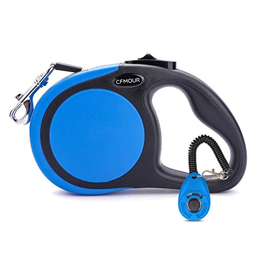 CFMOUR Laisse rétractable pour chien - 3m de laisse extensible sans enchevêtrement avec cliqueur pour petits chiens jusqu'à 15kg, ruban en nylon solide - Bleu Cover