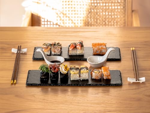 WLWNWFT Sushi Plate Set, Natural Slate Sushi Serving Dishes, Japanese Dinnerware Sets with 2 Soy Sauce Bowls, 2 Pairs of Chopsticks and Holders for Wedding Housewarming by WLWNWFT - Used condition - Image 6