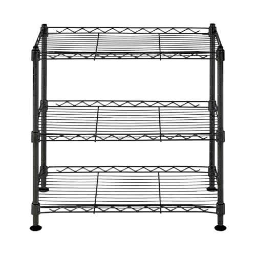 Image of Premium Heavy-Duty 3-Tier Black Metal Wire Storage Rack Shelf Organizer | Adjustable Multipurpose Freestanding Shelving Unit for Home, Office, Kitchen | Size 10 inch D x 18 inch W x 18 inch H Inch