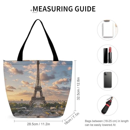 Women Tote Bags with Handles French Paris Tour Eiffel Tower Shoulder Bag with Zipper Handbags Shopping Bags Travel Bag Beach Bag Reusable Grocery Bag for Swim Holiday Gift2
