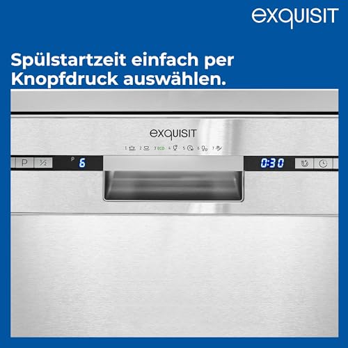 Exquisit START Geschirrspüler 60 cm, 13 Maßgedecke, Unterbaufähig, 11 Liter, Startzeitvorwahl, Restlaufanzeige, 7 Spülprogramme, GSP9313-030E inox