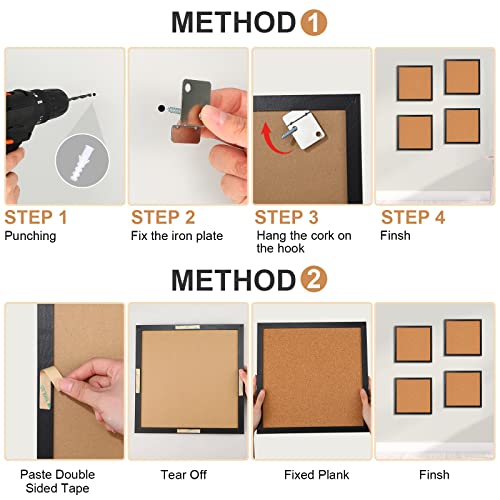 8 Packs Cork Bulletin Board With Frame, Decorative Linen Bulletin Corkboard Small Push Pin Board With 32 Push Pin 16 Clips For Office School Home Wall Picture Photo(Black,Square) #TOP3