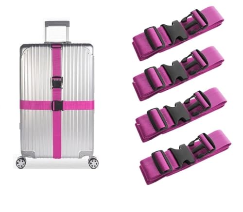 Image of Luggage Straps: Secure Your Belongings, Made Seat Belt Material Size 2 inch X6.5FT Color + 1 ADD A Baggage Belt(1 inchX20 inch Black) (Purple, 4 Pack)