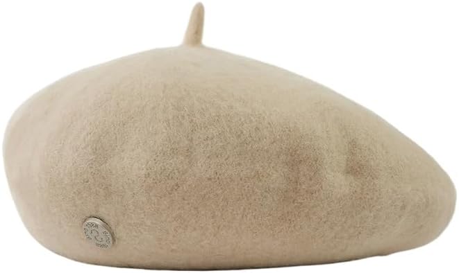 Woolen Beret, Vintage Women's Autumn and Winter, high-end Fashion, Versatile Painter's hat (Khaki)