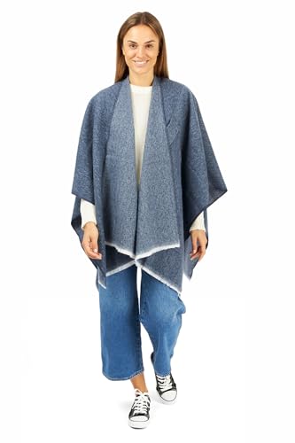 Image of Women's Shawl Wrap Poncho Ruana Cape Cardigan Sweater Open Front for Fall Winter Spring