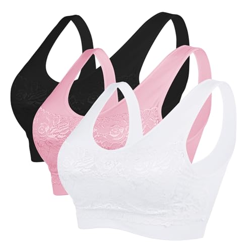 Litthing Dames Sport-BH Naadloos Comfortabel Zacht Ademend Dames Kanten BH's Verwijderbare Gewatteerde Tops Push-up Ondergoed Sets voor Yoga Fitness Oefening, M