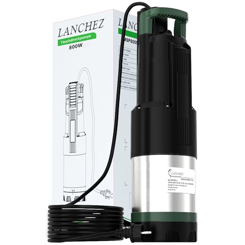 LANCHEZ Tauch-Druckpumpe 3 inox, 800W Tauchdruckpumpe, 6300 l/h Fördermenge, Förderhöhe max. 37 m, integrierte Trockenlaufsicherung für Tiefer Schacht, vertikaler Schacht, Gartenarbeit
