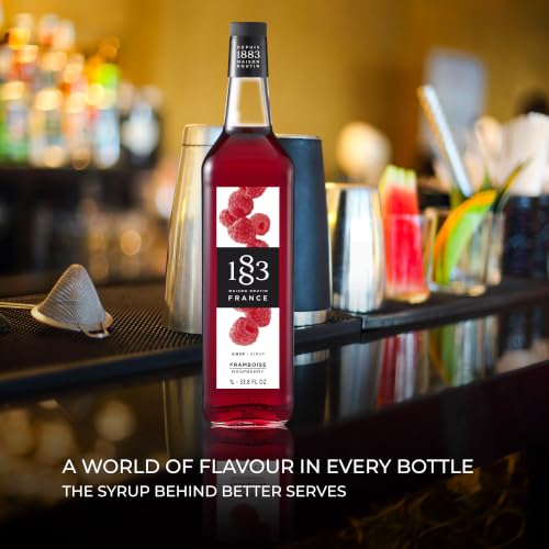 Image of 1883 Raspberry Syrup for Drinks, Made in France, 1 Liter Plastic Bottle