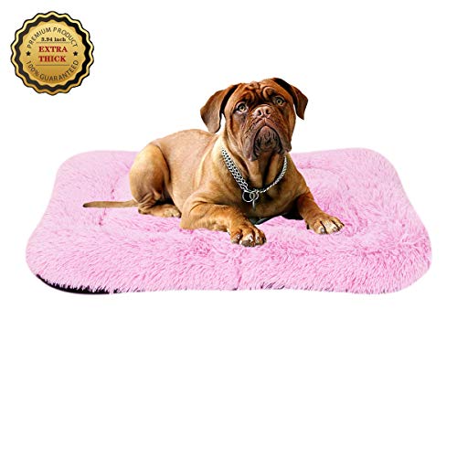 Poohoo Soft Plush Dog Bed Dog Crate Bed Pet Cushion Pet Pillow Bed Washable Non-Slip Crate Dog Bed Crate Mat Pet Bed for Medium Large Dogs (Medium Pink)