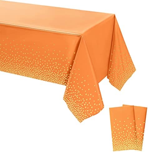 POPOYU 2Pcs Disposable Pink and Gold Dot Confetti Party Table Cloth 54*108 inch Large Plastic Waterproof Table Cover Rectangular Tablecloth for Birthday,Baby Shower,Wedding,Picnic,Party Decoration