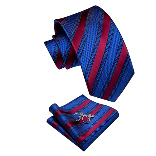 Image of YourTies Striped Ties for Men Classic Woven Silk Necktie with Handkerchief Cufflinks Set Formal Business Party Wedding