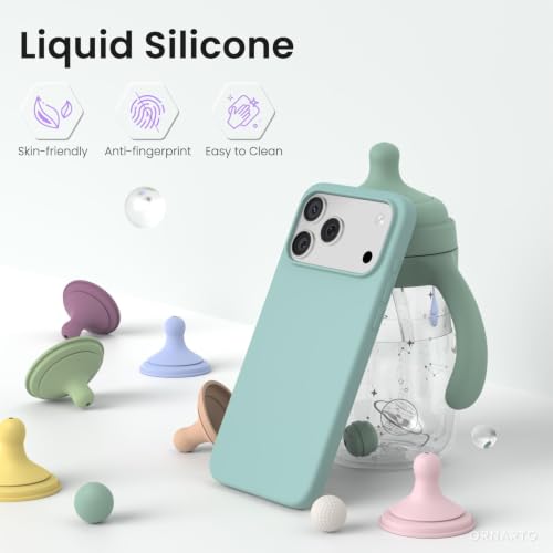 Image of ORNARTO Compatible with iPhone 17 Pro Max Case 6.9 inch, Slim Liquid Silicone 3 Layers Soft Gel Rubber Shockproof Protective Cover with Anti-Scratch Microfiber Lining-Whisper Green