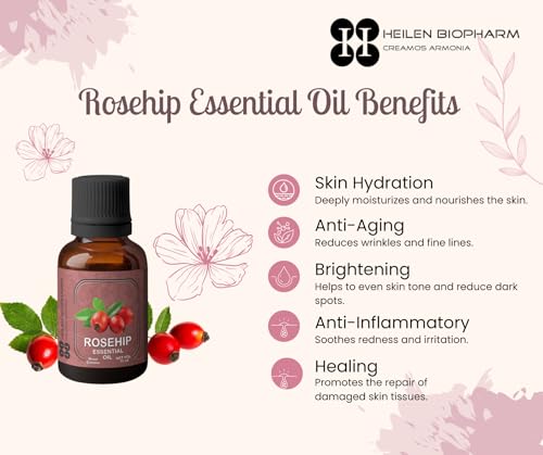 Image of Heilen Biopharm Rosehip Essential Oil - 15 mL Per Bottle Pack of 1,For Skin Rejuvenation Nourishment & Overall Well Being (Rosa canina)