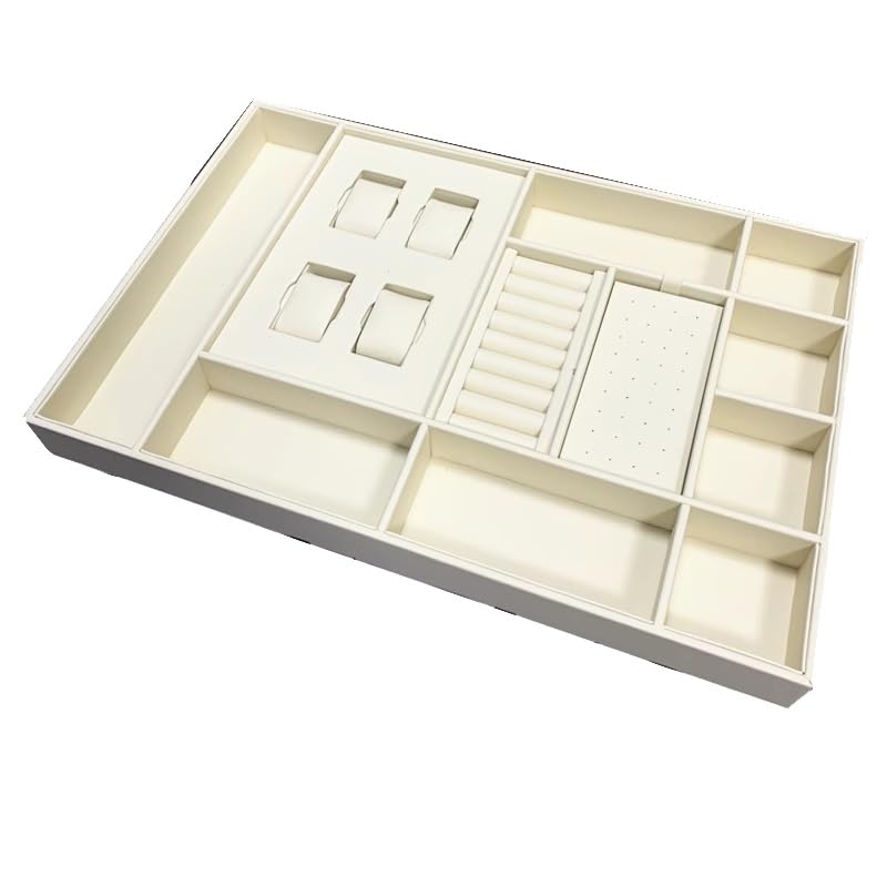 Organizer na biżuterię, do układania w stos, wkładka do szuflady na akcesoria, kolczyki, naszyjnik, zegarek, bransoletka i pierścionki, elegancka gablota (G-60 x 36 x 5,5 cm)