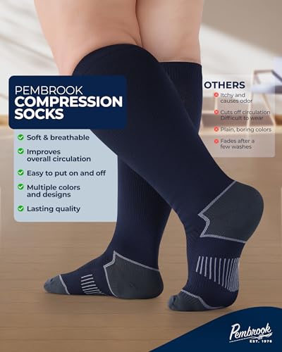 Image of Pembrook Plus Size Compression Socks for Women Wide Calf - 3 Pairs, 20-30mmHg Extra Wide Calf Compression Socks, Up to 4XL