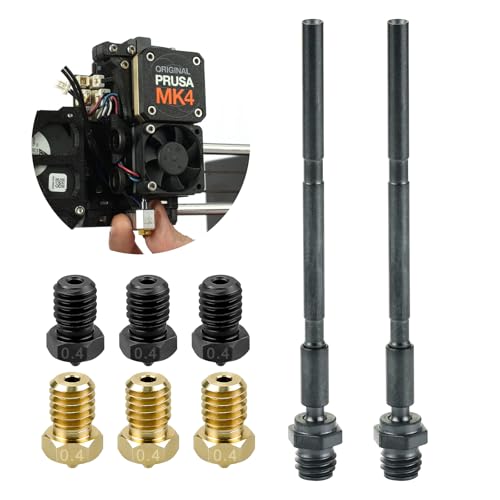 SeulQirw Bimetal Nano-Coated Heatbreak & E3D-V6 Nozzle Bundle (0.4mm) – 2 Heat Breaks + 3 Brass + 3 Steel Nozzles, Quick-Change Kit for Prusa MK4/MK4 XL 3D Printers