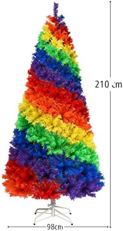 COSTWAY 7FT Rainbow Artificial Christmas Tree, Hinged Xmas Trees with Metal Stand, 1213 Branch Tips, Colorful Full Fir Christmas Tree for Indoor Outdoor Holiday Decoration