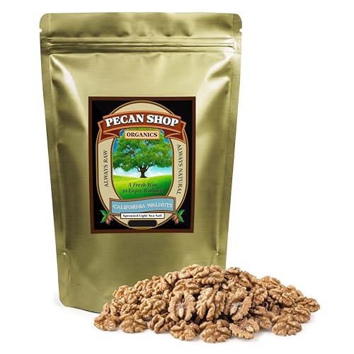 Pecan Shop Sprouted Raw Organic California Walnuts, Light Redmond Sea Salt Family Recipe Crispy-Untreated, Unpasteurized and Family Orchard grown-12 Ounce