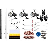 Kit Pesca CarpFishing completo 3pz Canne + 3pz Mulinelli + Accessori per la pesca