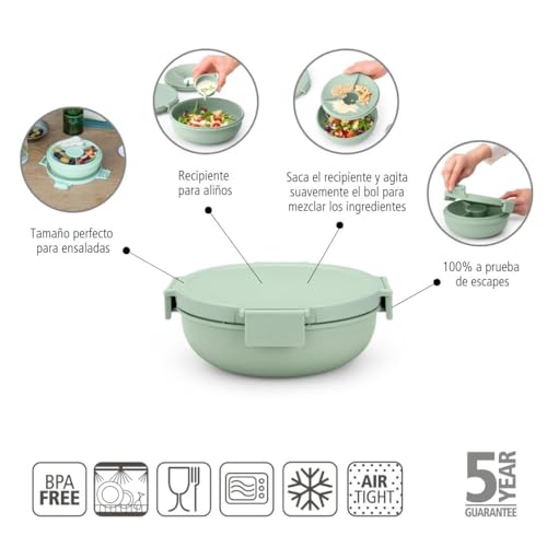 Miniatura 2 de Brabantia - Make Take Ensaladera 1.3l - Bandeja Extraíble Para Condimentos Aliños - Cierre De Clic Seguro - Cierre Hermético - Apta Para Congelador, Microondas Lavavajillas - Verde Jade Verde