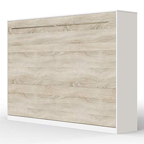 SMARTBett Standard 140x200cm Horizontal Blanco/Roble Sonoma | Cama Abatible, Cama De Pared, Cama Plegable, Cama Oculta