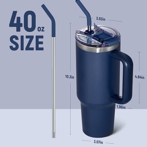 Image of COKTIK 40 oz Tumbler With Handle and Straw Lid, Vacuum Insulated Travel Coffee Mug Stainless Steel Insulated Cup for Beverages, Leak-proof, Cupholder Friendly(Navy)