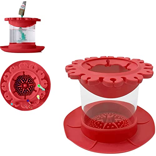 Ajgsom Paint Brush Cleaner Rinse Cup (All-In-One), Fine Art Paintbrush Cleaning Cup With Palette And Brush Organizers, Pigment Rinse Cups For Painting, Brushes Holder & Silicone Cleaning System (Red) #TOP24