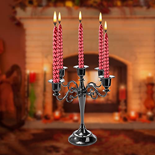 Youeon 5 Arms Candelabra, 10.4 Inch Tall Black Candlestick Holder, Gothic Candelabra Candle Holder For 1 Inch Diameter Pillar Candles, Centerpiece For Wedding, Church, Fireplace, Halloween #TOP4