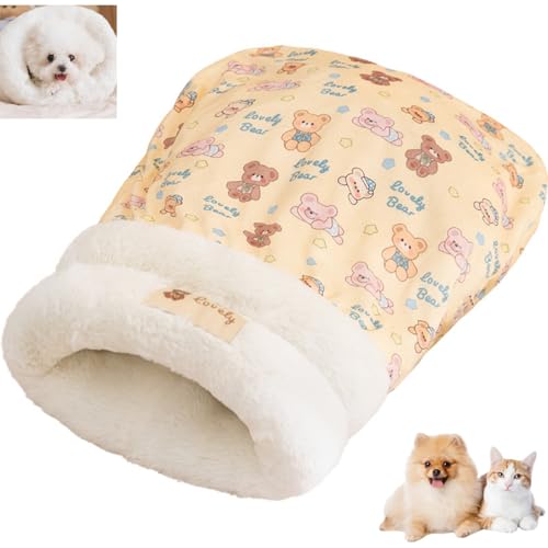 Cat Sleeping Bag for Indoor Cats Cozy Pet Nest for Cats Fluffy Cat Bed Cave for Small Dog Cat Self Warming Winter Pet Sleeping Bags for All Seasons Indoors (Brown A)