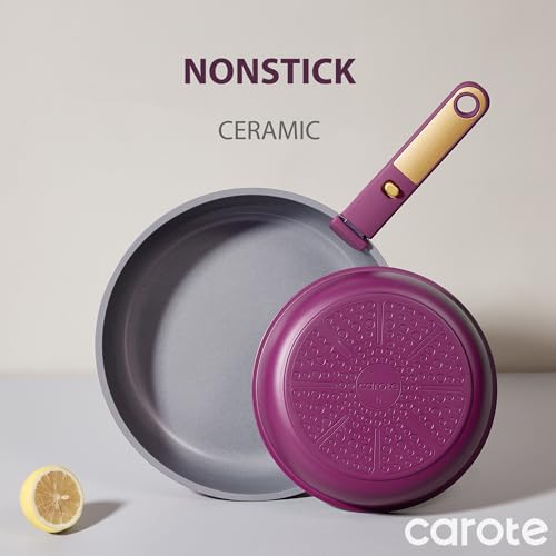 Image of CAROTE Ceramic Pots and Pans Set, Nonstick Cookware Set Detachable Handle, 6pcs Induction Kitchen Cookware Sets Non Stick with Removable Handle, RV Cookware Set, Oven Safe, Purple