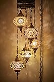 Lustre turc marocain en mosaïque avec 5 grandes orbes en mosaïque. 100% fait main en Turquie. Utilisation mondiale.