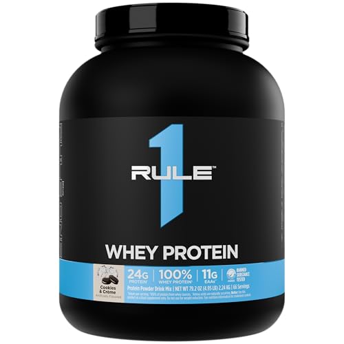 Rule1 1 Whey Blend 100% Protein Powder Cookies & Cream | 24g Protein| 5.5g BCAAs| 68 Servings| 4.95 Lbs (2.24 kg)