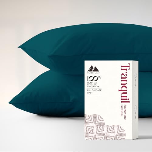 Mayfair Linen Egyptian Cotton Pillow Case Queen Size - Luxury 800 Series High Thread Count Pillowcases Set of 2 (Teal), Soft Cooling & Breathable Hotel Quality Pillowcases - Tranquil Collection by Mayfair Linen - Used condition - US$17.02