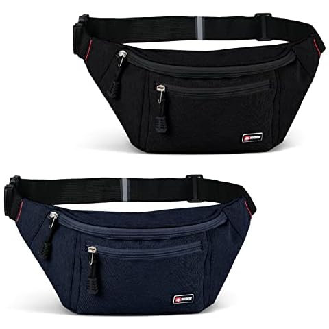 2 Packs Fanny Packs for Women and Men, Water Resistant Crossbody Waist Bag with Adjustable Belt, Large Capacity Bum Bag for Traveling Hiking Cycling, Black+Dark Blue Cover
