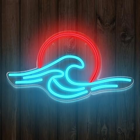 Neon Sign for Bedroom,Sunrise Sunset Dimmable LED Light Sign,Ocean Wave Neon Light Sign Surf,LED Signs for Wall Decor Room Wedding Birthday Party Christmas(14.6x8.1in) Cover