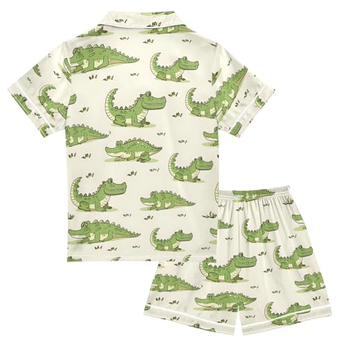 ALAZA Cute Animal Crocodile Pajamas Satin Pajama Set Short Sleeve Button Down Sleepwear2