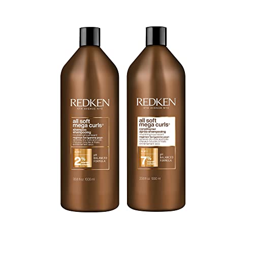 REDKEN All Soft Mega Curls Shampoo and Conditioner Set | For Extremely Dry Hair | Sulfate Free Shampoo | For Curly & Coily Hair | Nourishes & Softens Severely Dry Hair | 33.8 Fl Oz (Pack of 2)