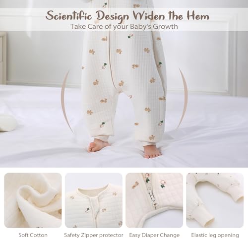 Image of Miracle Baby Sleep Sack with Feet, 1.0 TOG Sleeveless Sleeping Sack with Legs, Breathable Cotton Sleeping Bag for Toddlers